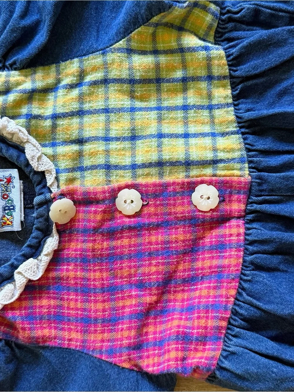 KABOOM Navy Blue Patch Plaid Baby Romper